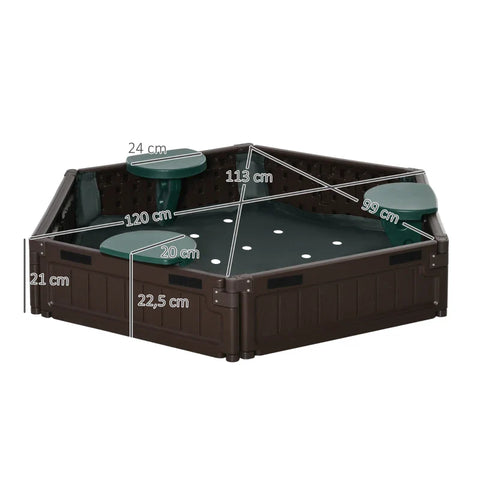 Rootz Kinderzandbak - Modulair ontwerp met deksel - Dekzeil - 4 zitplaatsen - Oxford polyester stof - Bruin - Φ120 x 21 cm