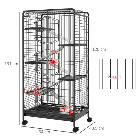 Rootz Small Animal Cage - Pet Enclosure - Hutch - With Wheels & Ramps - Easy Access - 64cm x 43.5cm x 131cm