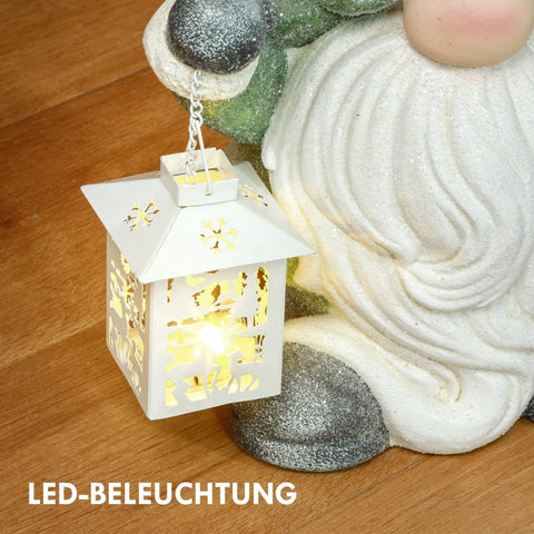 Rootz Christmas Gnome Statue with Lantern - LED Christmas Decoration - Festive Decor - Battery Operated - Custom-Fit Foam - 28cm x 21cm x 42cm