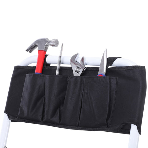 Rootz Folding Steel Stair Ladder - Step Ladder - Multi-Purpose Ladders - Integrated Tool Bag - 51cm x 66cm x 31cm, 150kg Load, 1.31m Height