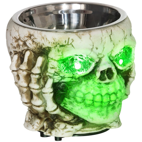 Rootz Halloween Skeleton Candy Bowl - Spooky Decoration - Glowing Green Eyes - Ghostly Howls - Battery Operated - Gray - Plastic - 16cm x 16cm x 14cm