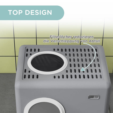 Rootz Cat Litter Tray - Cat Litter Box - Enclosed Litter Box - Easy Cleaning - Enhanced Privacy - 52cm x 41cm x 38.5cm - Gray