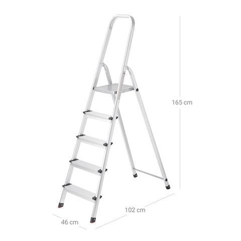Rootz Secure Foot Caps Step Ladder - Aluminum Ladder - Folding Ladder - Floor Protection - Sturdy Construction - Non-Slip Tread - 48cm x 165cm x 102cm