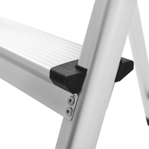 Rootz Secure Foot Caps Step Ladder - Aluminum Ladder - Folding Ladder - Floor Protection - Sturdy Construction - Non-Slip Tread - 48cm x 165cm x 102cm