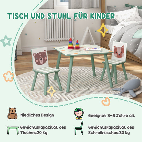 Rootz Children's Seating Group - Kids Table Set - Animal Motif Furniture - Stimulates Imagination - 60x60x44cm Table + 2 Chairs 26.5x26.5x50cm