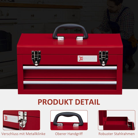 Rootz Tool Case - Tool Box - Steel Storage - Lockable Drawers - Ball Bearing Slide Rails - Cold-Rolled Steel Construction - 46cm x 24cm x 22cm