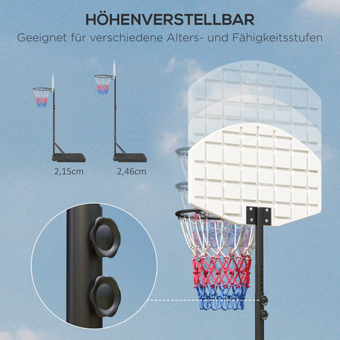 Rootz Freestanding Adjustable Basketball Hoop - Portable Hoop - Moveable Goal - Height Adaptable - 72L x 45.5H cm Backboard