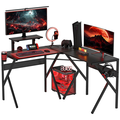 Rootz Gaming Desk - Corner Desk - Gamer Desk - Carbon Fiber Board - 125cm x 125cm x 75cm - Includes Screen Holder & Headphone Hook