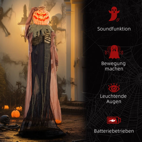 Rootz Animated Halloween Decoration - Skull Pumpkin Ghost - Pop-Up Head - Glowing Eyes - Eerie Howls - Easy Assembly - 65cm x 20cm x 183cm