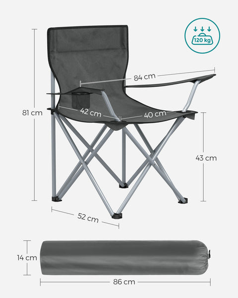 Rootz Portable Camping Chair Set of 2 - Lightweight Chairs - Armrest Inclusion - Steel, Oxford Cloth - 52x84x81cm