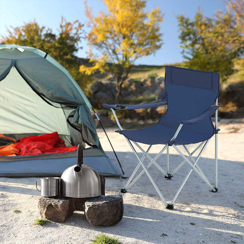 Rootz Camping Chair Set - Portable Outdoor Seating - Folding Chairs - Comfort & Convenience - 84cm x 52cm x 81cm - Dark Blue