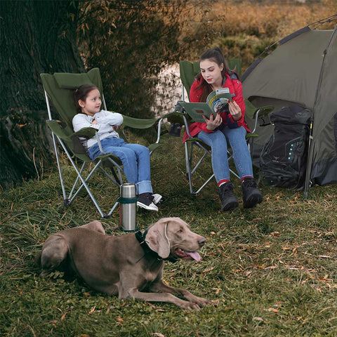 Rootz Green Camping Chair - Outdoor Chair - Folding Chair - Soft Headrest & Armrests - 81cm x 70cm x 91cm