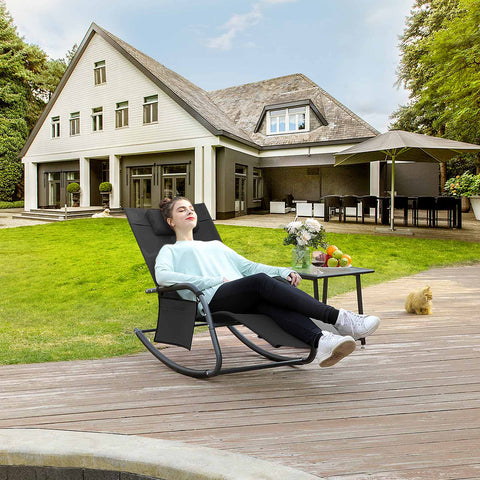 Rootz Rocking Garden Chair - Rocker - Lounger - Breathable Fabric - 63cm x 147cm x 89cm