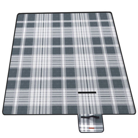 Rootz Picnic Blanket - Outdoor Mat - Portable Beach Rug - Velvet Surface - Foam Padding - Aluminum Coating - 300cm x 200cm - Gray-White - Lightweight 1.5kg - Compact Folded Size 43cm x 21cm x 21cm