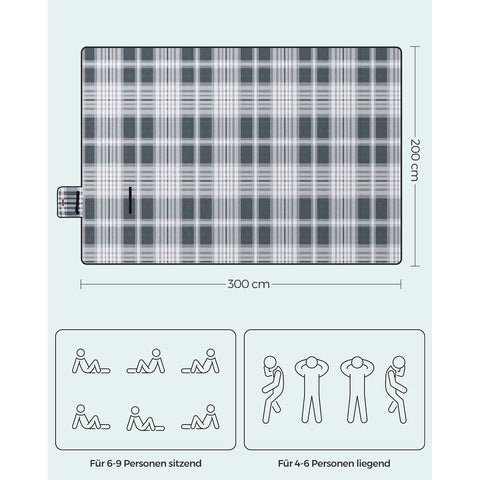 Rootz Picnic Blanket - Outdoor Mat - Portable Beach Rug - Velvet Surface - Foam Padding - Aluminum Coating - 300cm x 200cm - Gray-White - Lightweight 1.5kg - Compact Folded Size 43cm x 21cm x 21cm
