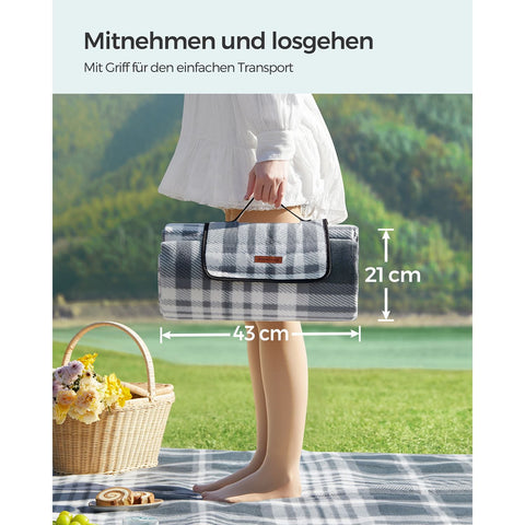 Rootz Picnic Blanket - Outdoor Mat - Portable Beach Rug - Velvet Surface - Foam Padding - Aluminum Coating - 300cm x 200cm - Gray-White - Lightweight 1.5kg - Compact Folded Size 43cm x 21cm x 21cm
