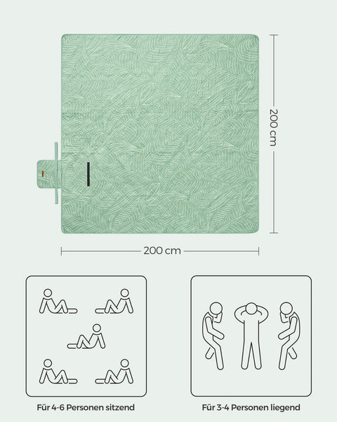 Rootz Picnic Blanket - Outdoor Mat - Beach Blanket - Mint Green - Polyester Surface - Foam Padding - Lightweight - Portable - 200cm x 200cm - Folded 42cm x 18cm x 18cm