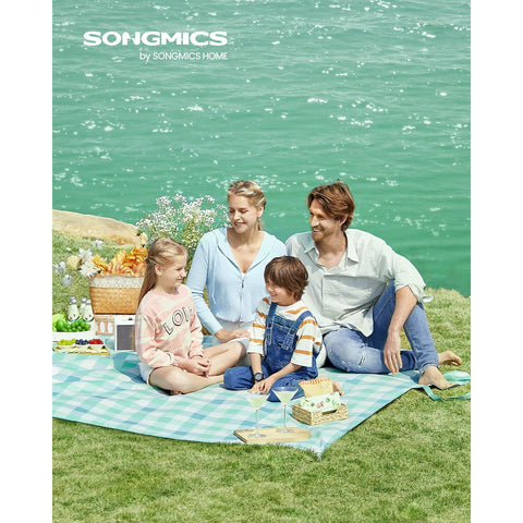 Rootz Picnic Blanket - Outdoor Mat - Waterproof Beach Blanket - Velvet Surface - Foam Padding - Aluminum Coating - 200cm x 200cm - Green-White