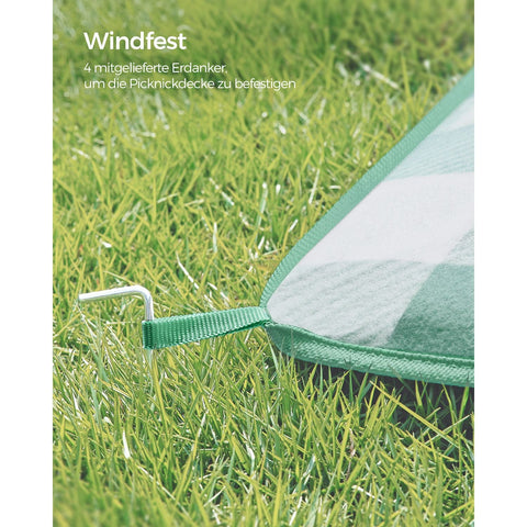 Rootz Picnic Blanket - Outdoor Mat - Waterproof Beach Blanket - Velvet Surface - Foam Padding - Aluminum Coating - 200cm x 200cm - Green-White