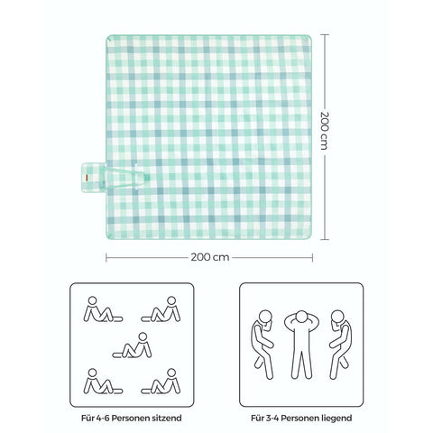 Rootz Picnic Blanket - Outdoor Mat - Waterproof Beach Blanket - Velvet Surface - Foam Padding - Aluminum Coating - 200cm x 200cm - Green-White