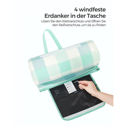 Rootz Picnic Blanket - Outdoor Mat - Waterproof Beach Blanket - Velvet Surface - Foam Padding - Aluminum Coating - 200cm x 200cm - Green-White