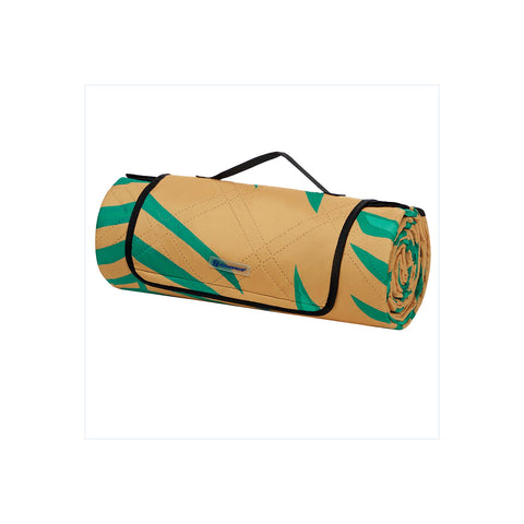Rootz Picknickkleed - Outdoormat - Strandkleed - Waterdicht polyester - Lichtgewicht schuimvulling - Aluminium coating - 200cm x 150cm - Oranje met tropische varen
