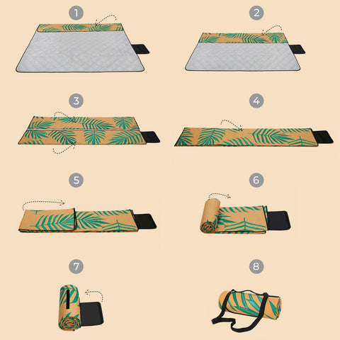 Rootz Picknickkleed - Outdoormat - Strandkleed - Waterdicht polyester - Lichtgewicht schuimvulling - Aluminium coating - 200cm x 150cm - Oranje met tropische varen