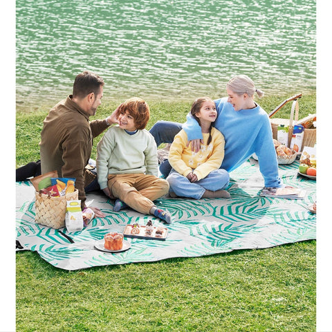 Rootz Picknickkleed - Buitenmat - Strandkleed - Waterdicht - Draagbaar - Lichtgewicht - 300cm x 200cm - Grijs met Tropische Varen
