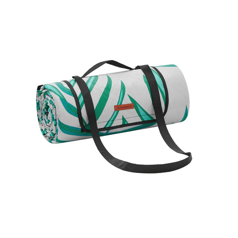 Rootz Picknickkleed - Buitenmat - Strandkleed - Waterdicht - Draagbaar - Lichtgewicht - 300cm x 200cm - Grijs met Tropische Varen
