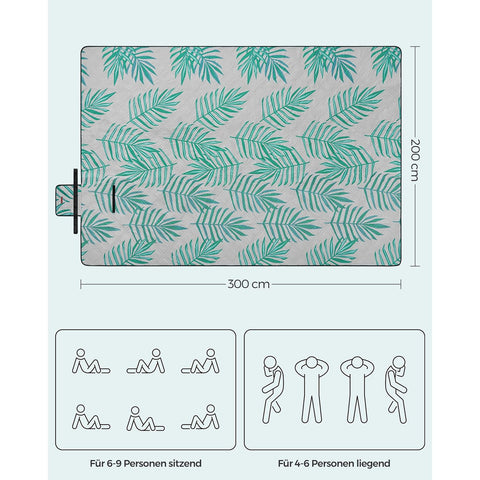 Rootz Picknickkleed - Buitenmat - Strandkleed - Waterdicht - Draagbaar - Lichtgewicht - 300cm x 200cm - Grijs met Tropische Varen