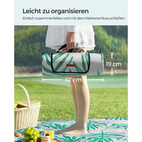Rootz Picknickkleed - Buitenmat - Strandkleed - Waterdicht - Draagbaar - Lichtgewicht - 300cm x 200cm - Grijs met Tropische Varen