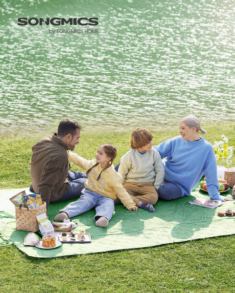 Rootz Picnic Blanket - Outdoor Mat - Beach Rug - Waterproof - Lightweight - Portable - Mint Green with Tropical Fern - 300cm x 200cm - 42cm x 19cm x 19cm
