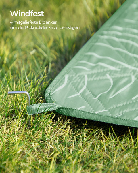 Rootz Picnic Blanket - Outdoor Mat - Beach Rug - Waterproof - Lightweight - Portable - Mint Green with Tropical Fern - 300cm x 200cm - 42cm x 19cm x 19cm
