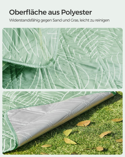 Rootz Picnic Blanket - Outdoor Mat - Beach Rug - Waterproof - Lightweight - Portable - Mint Green with Tropical Fern - 300cm x 200cm - 42cm x 19cm x 19cm