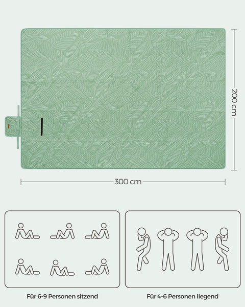 Rootz Picnic Blanket - Outdoor Mat - Beach Rug - Waterproof - Lightweight - Portable - Mint Green with Tropical Fern - 300cm x 200cm - 42cm x 19cm x 19cm