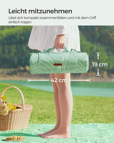 Rootz Picnic Blanket - Outdoor Mat - Beach Rug - Waterproof - Lightweight - Portable - Mint Green with Tropical Fern - 300cm x 200cm - 42cm x 19cm x 19cm