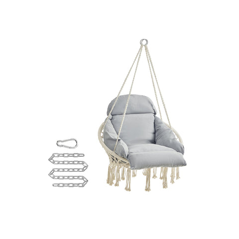 Rootz Bohemian Hanging Chair - Scandinavian Swing Seat - Cozy Hammock Chair - Cotton/Metal - 133cm x 80cm x 60cm. Relaxing Tasseled Swing Chair - Beige