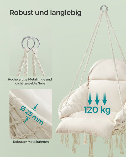 Rootz Hanging Chair Set - Hammock Chair - Swing Chair - Thick Cushion - 133cm x 60cm x 80cm