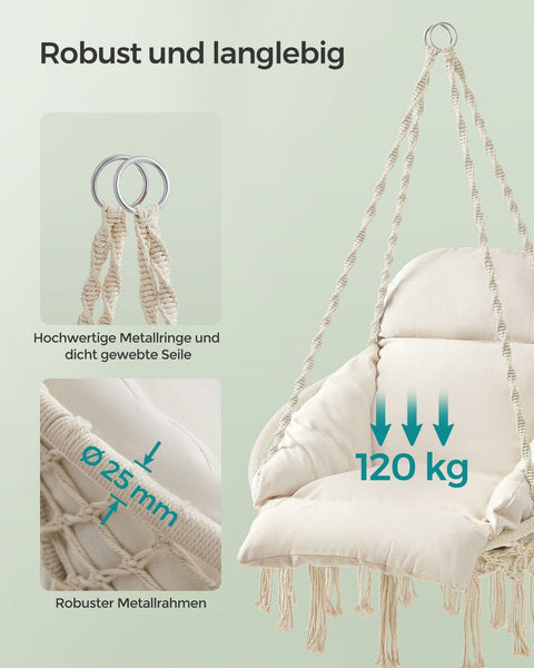 Rootz Hanging Chair Set - Hammock Chair - Swing Chair - Thick Cushion - 133cm x 60cm x 80cm