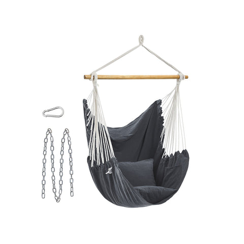 Rootz Hanging Chair Set - Hammock Seat - Suspended Chair - Includes Two Cushions - 148cm x 125cm Seat - Grey - Supports 150kg