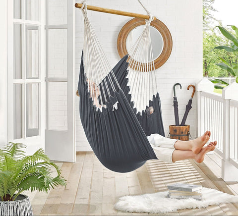 Rootz Hanging Chair Set - Hammock Seat - Suspended Chair - Includes Two Cushions - 148cm x 125cm Seat - Grey - Supports 150kg