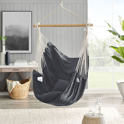 Rootz Hanging Chair Set - Hammock Seat - Suspended Chair - Includes Two Cushions - 148cm x 125cm Seat - Grey - Supports 150kg