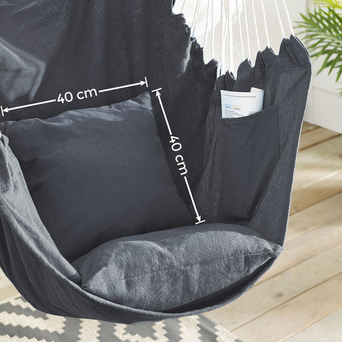 Rootz Hanging Chair Set - Hammock Seat - Suspended Chair - Includes Two Cushions - 148cm x 125cm Seat - Grey - Supports 150kg