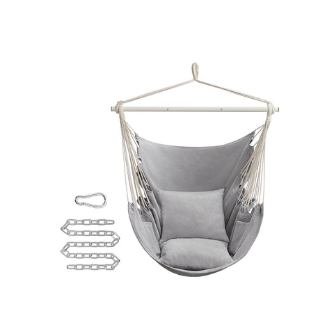 Rootz Hanging Chair Set - Hammock Chair - Swing Seat - Comfy Cushions - 150cm x 128cm - Relaxation - Grey