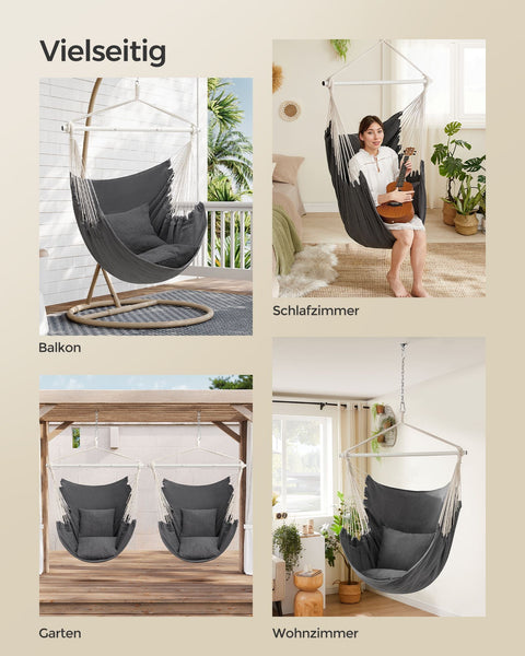 Rootz Hanging Chair - Hammock Chair - Swing Chair - Comfort & Style - 150cm x 128cm x 140cm - Grey