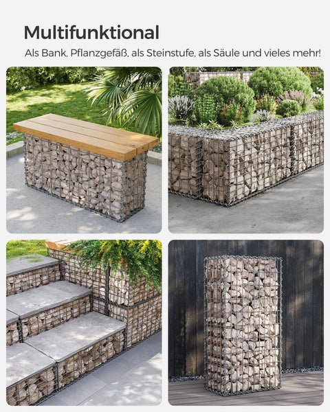 Rootz Galvanized Steel Gabion Set - Metal Mesh - Spiral Stick - Spacer Hooks - Heavy Duty - 100cm x 50cm x 30cm - Silver - 75kg