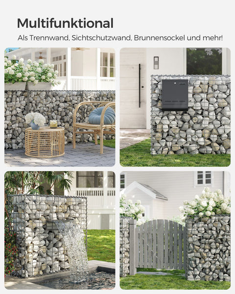 Rootz Galvanized Steel Gabion Set - Silver - Mesh Fence - Gardening Stones - 100cm x 90cm x 30cm