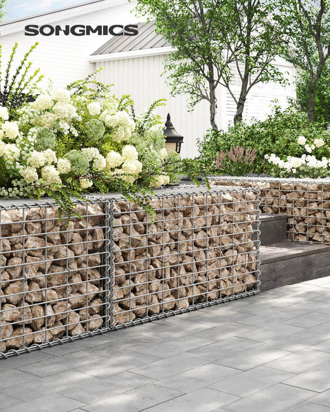 Rootz Gabion Basket Set - Stone Cage - Retaining Wall - Galvanized Steel - 100cm x 50cm x 30cm - 5cm x 10cm Mesh - 4 mm Wire