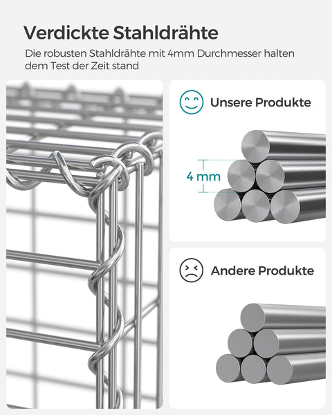 Rootz Gabion Basket Set - Stone Cage - Retaining Wall - Galvanized Steel - 100cm x 50cm x 30cm - 5cm x 10cm Mesh - 4 mm Wire
