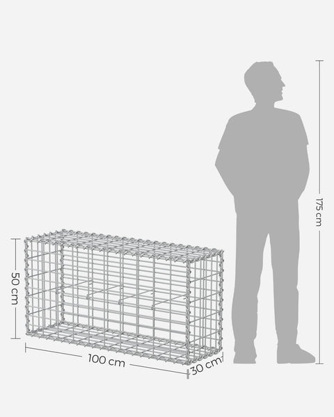 Rootz Gabion Basket Set - Stone Cage - Retaining Wall - Galvanized Steel - 100cm x 50cm x 30cm - 5cm x 10cm Mesh - 4 mm Wire